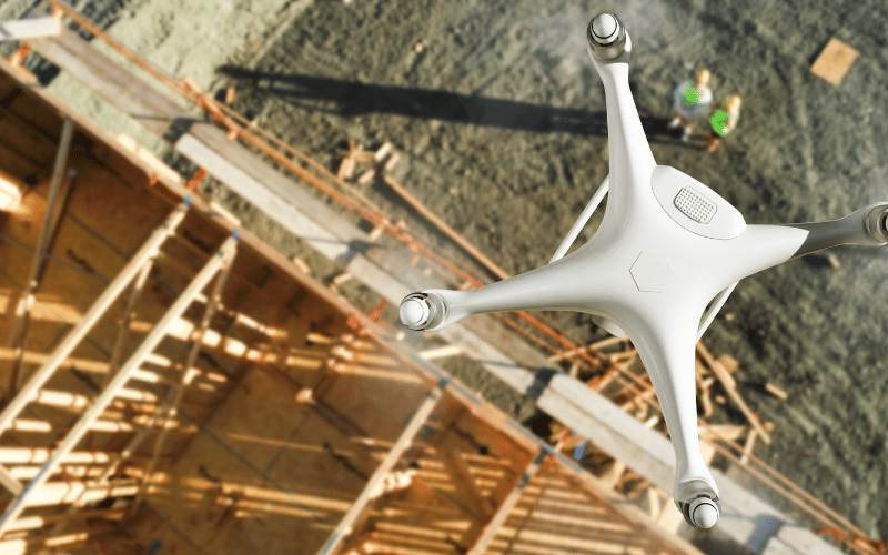 Drone hovering over a construction site